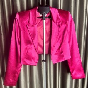 Elegant Pink Satin Women's Blazer Size S